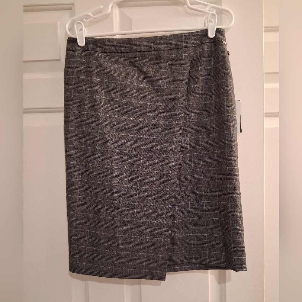 DKNY Midi Skirt Grey Plaid Size 10 NWT